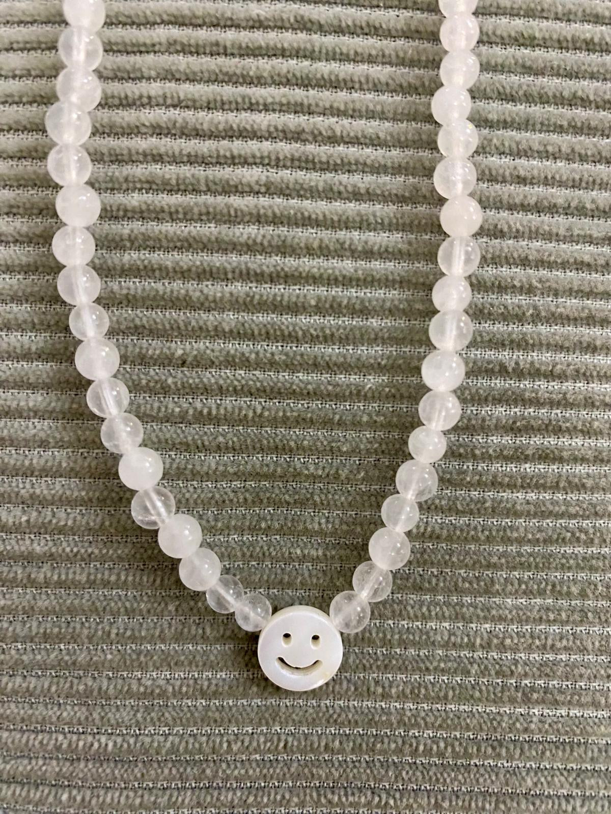 PEACHY & WILD WHITE QUARTZ SMILEY FACE NECKLACE