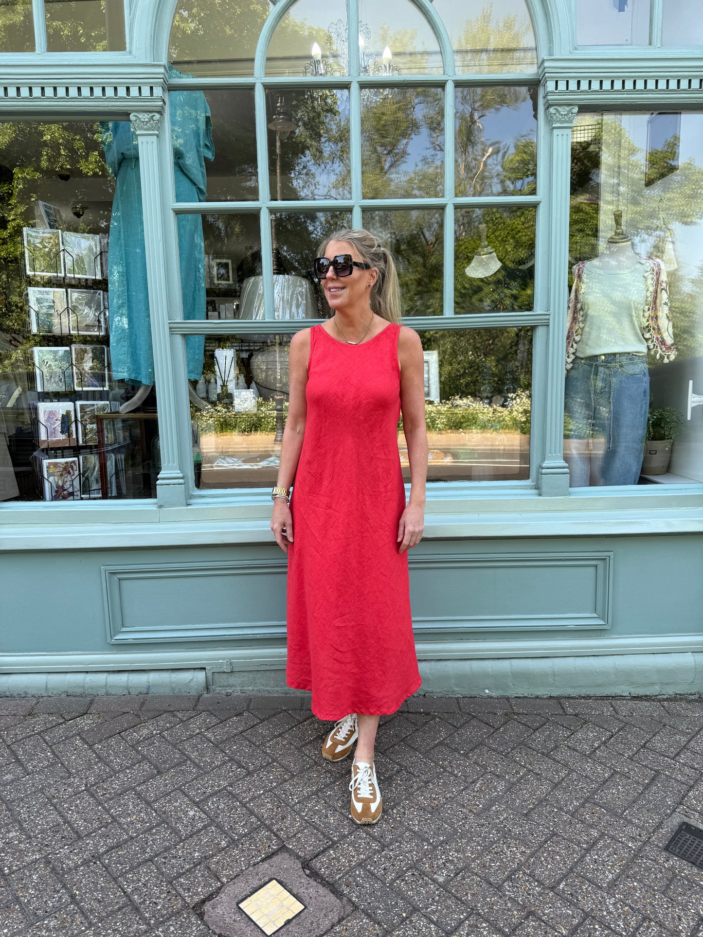 *Haris Cotton Midi A-Line Linen Dress