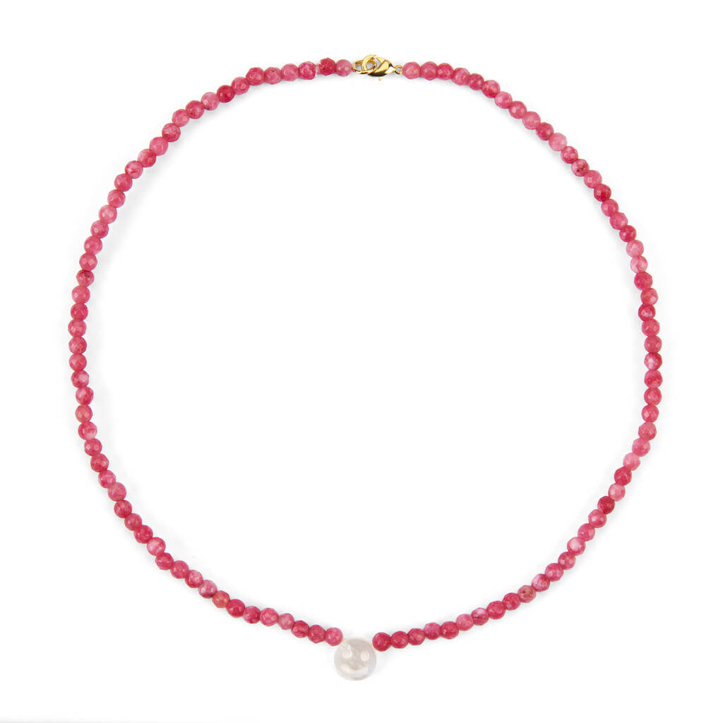 PEACHY & WILD PINK CHALCEDONY STONE SMILE FACE NECKLACE