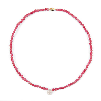 PEACHY & WILD PINK CHALCEDONY STONE SMILE FACE NECKLACE