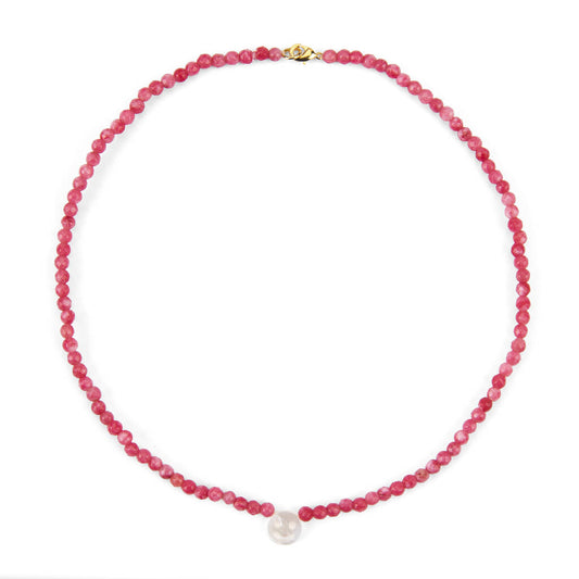 PEACHY & WILD PINK CHALCEDONY STONE SMILE FACE NECKLACE