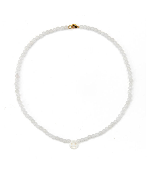 PEACHY & WILD WHITE QUARTZ SMILEY FACE NECKLACE