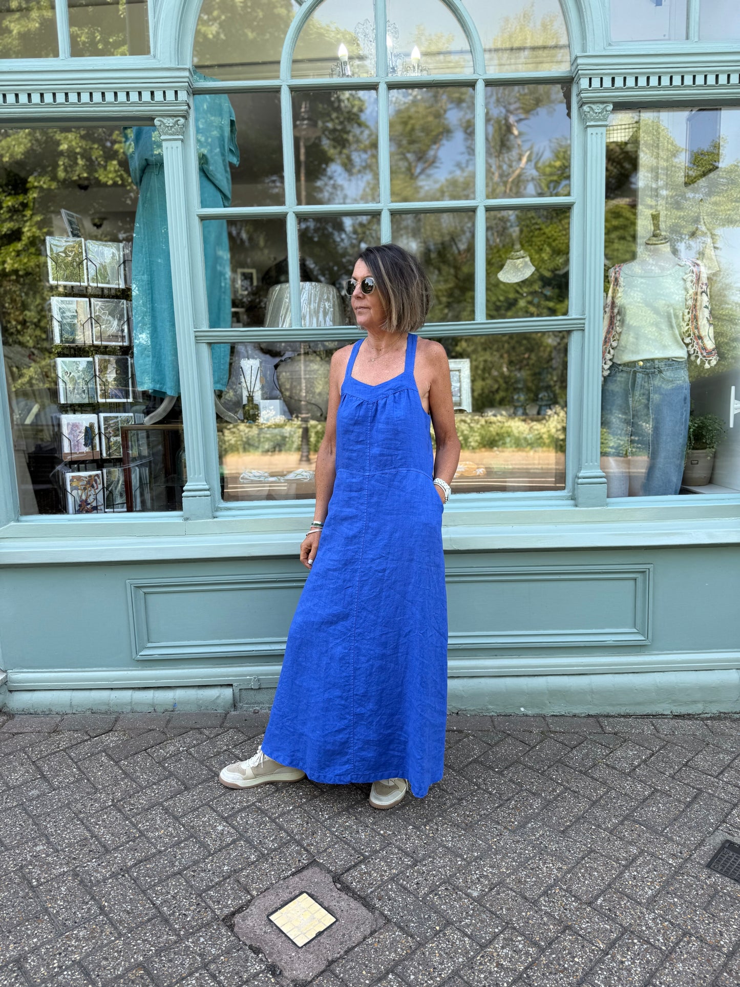 *Haris Cotton Tank Maxi Backless Linen Dress