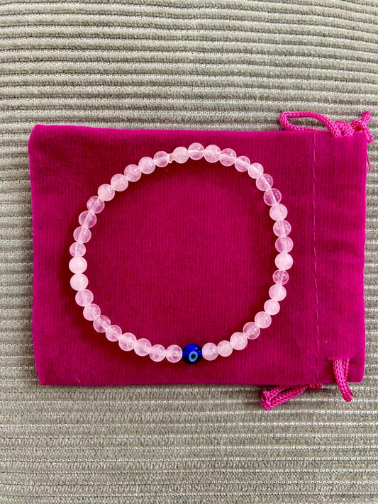 PEACHY & WILD EVIL EYE PINK GLASS BEADED BRACELET