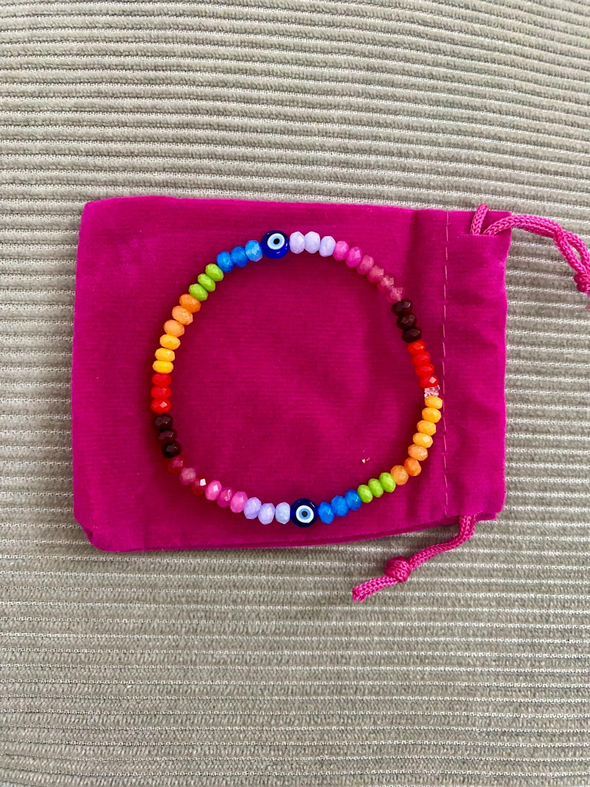 RAINBOW MOONSTONE EVIL EYE BRACELET
