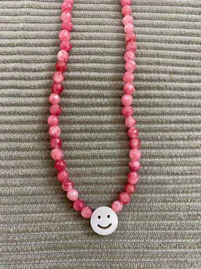 PEACHY & WILD PINK CHALCEDONY STONE SMILE FACE NECKLACE