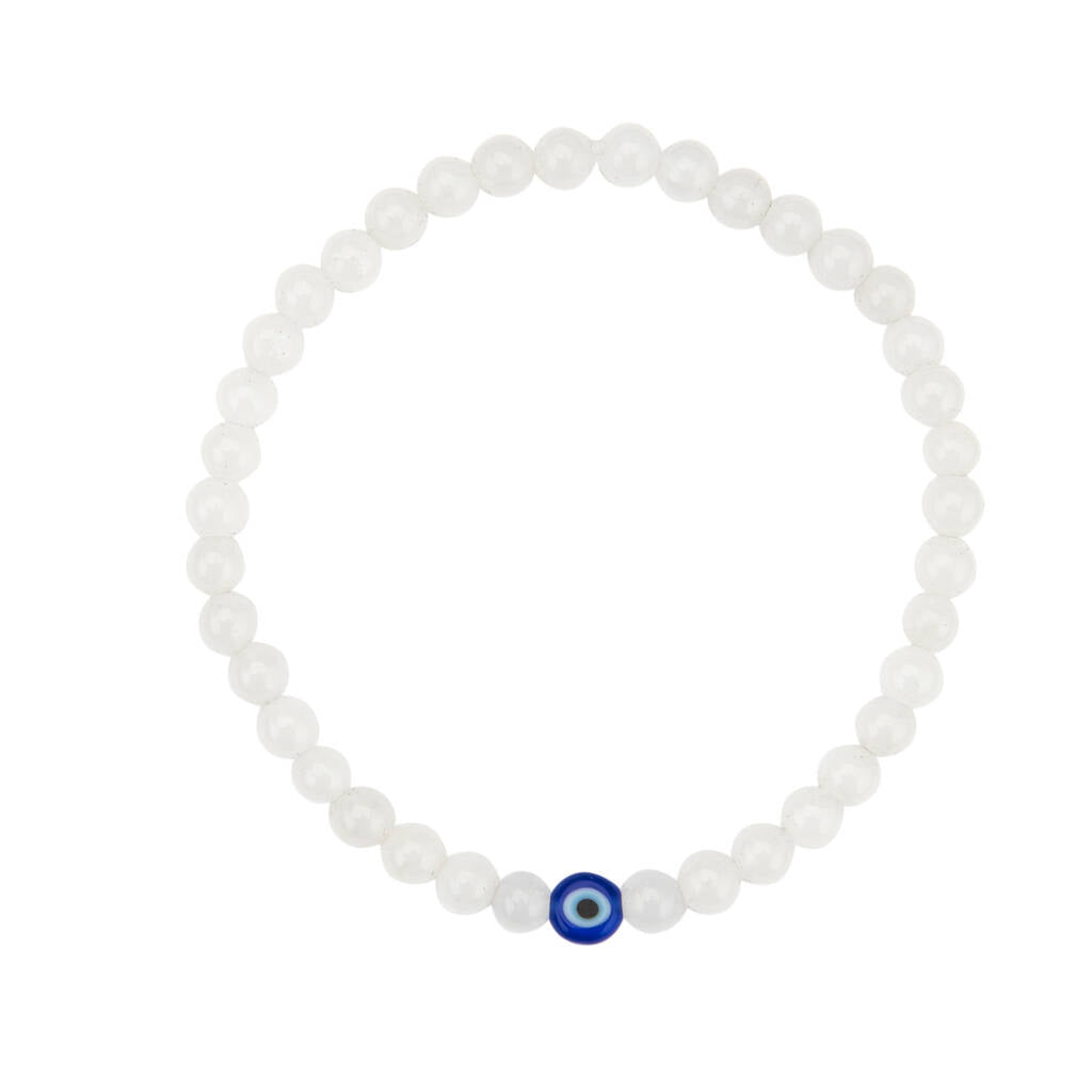 PEACHY & WILD WHITE QUARTZ EVIL EYE BEADED STACKER BRACELET