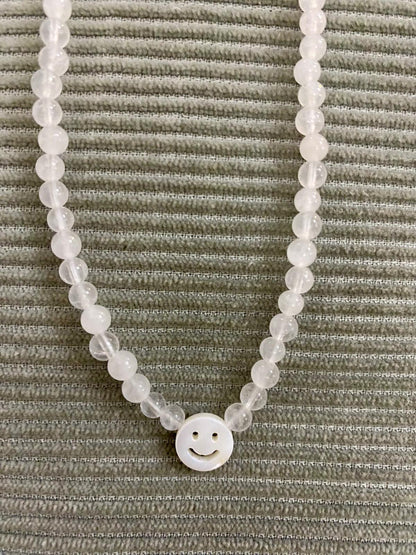 PEACHY & WILD WHITE QUARTZ SMILEY FACE NECKLACE