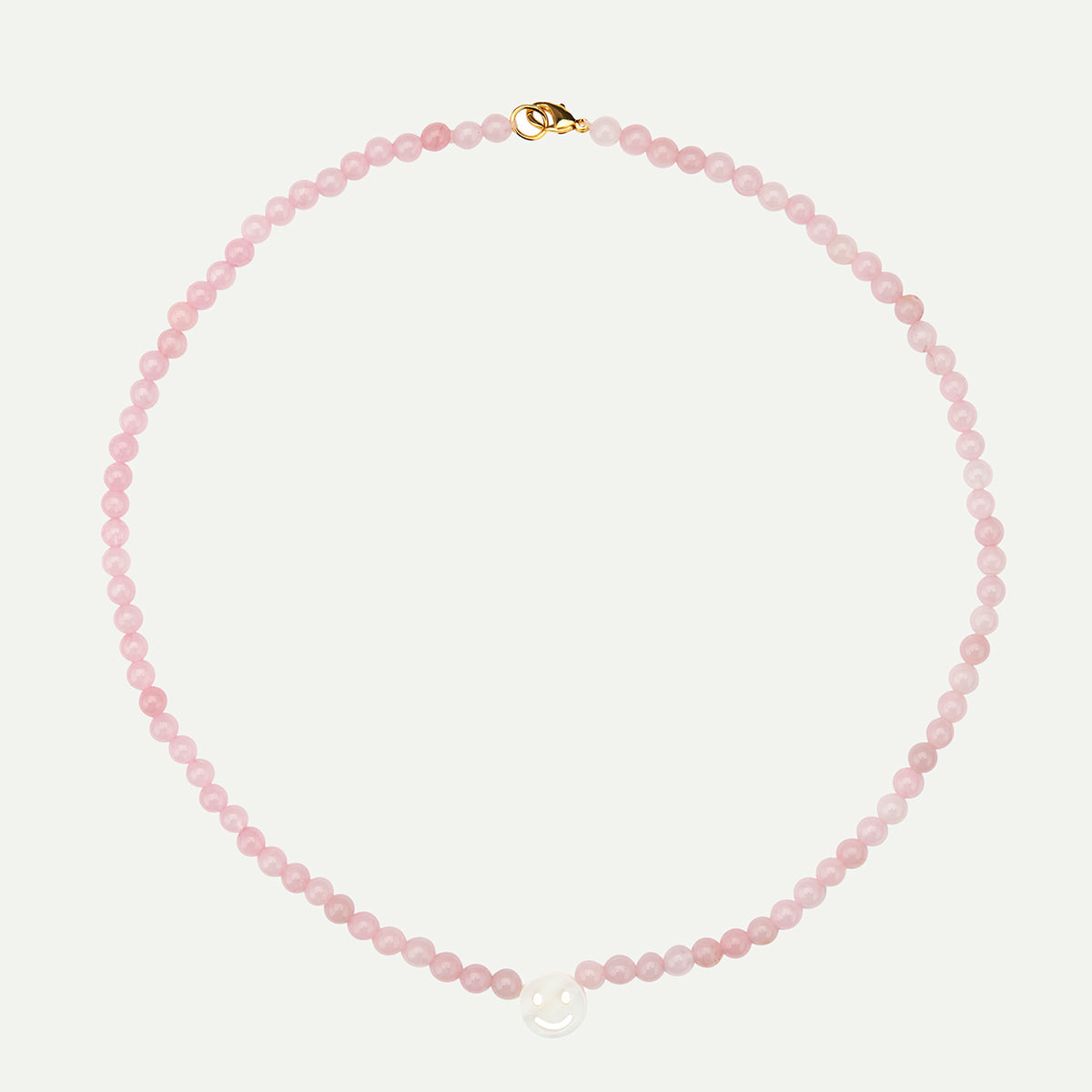 PEACHY & WILD ROSE QUARTZ SMILEY FACE NECKLACE