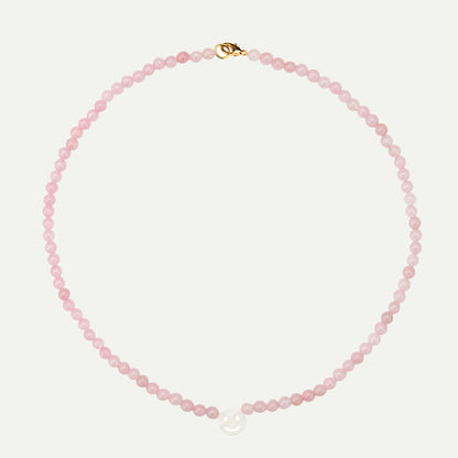 PEACHY & WILD ROSE QUARTZ SMILEY FACE NECKLACE