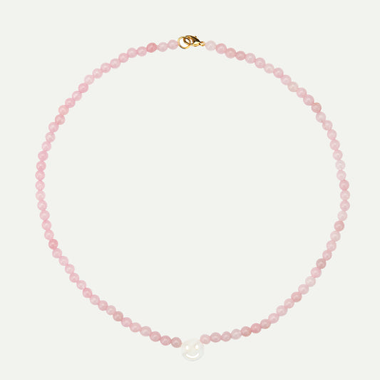 PEACHY & WILD ROSE QUARTZ SMILEY FACE NECKLACE