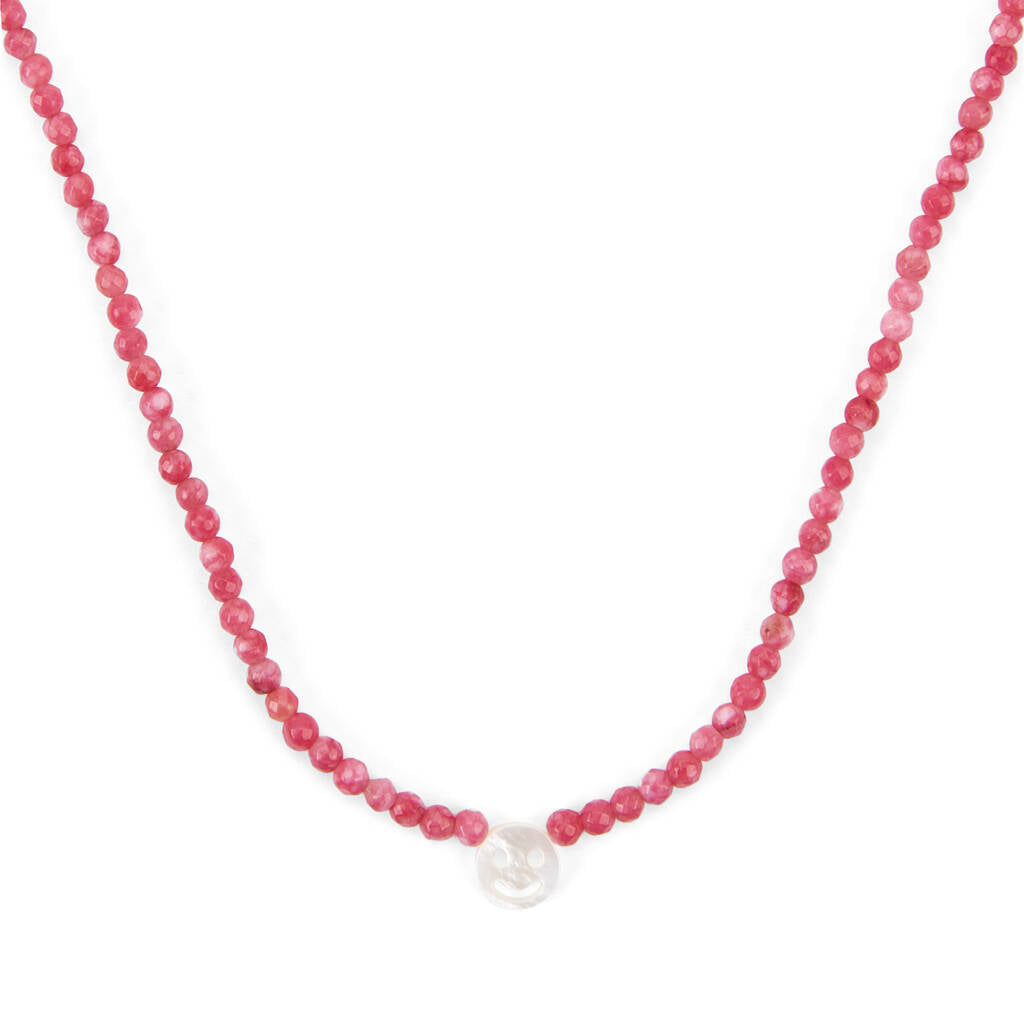 PEACHY & WILD PINK CHALCEDONY STONE SMILE FACE NECKLACE
